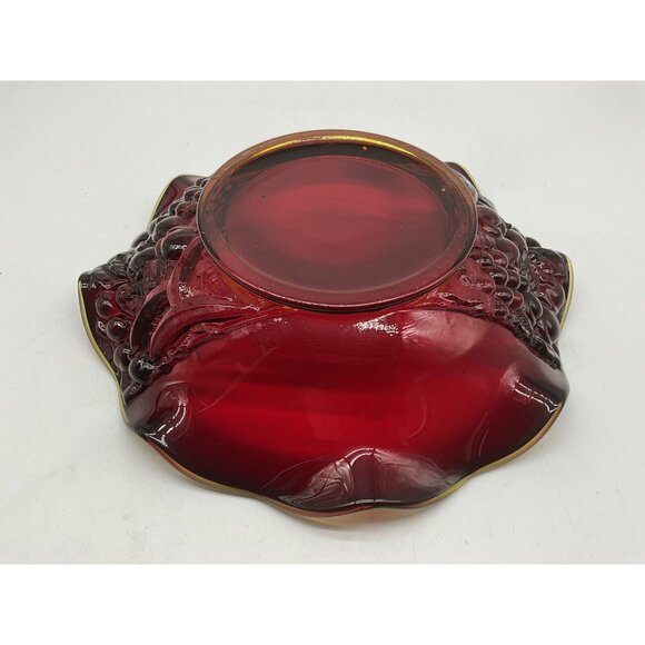 LG Wright Ruby Red Crimped Round Fruit Bowl Embossed Vintage 1960's to 70's Glow - Picture 10 of 16